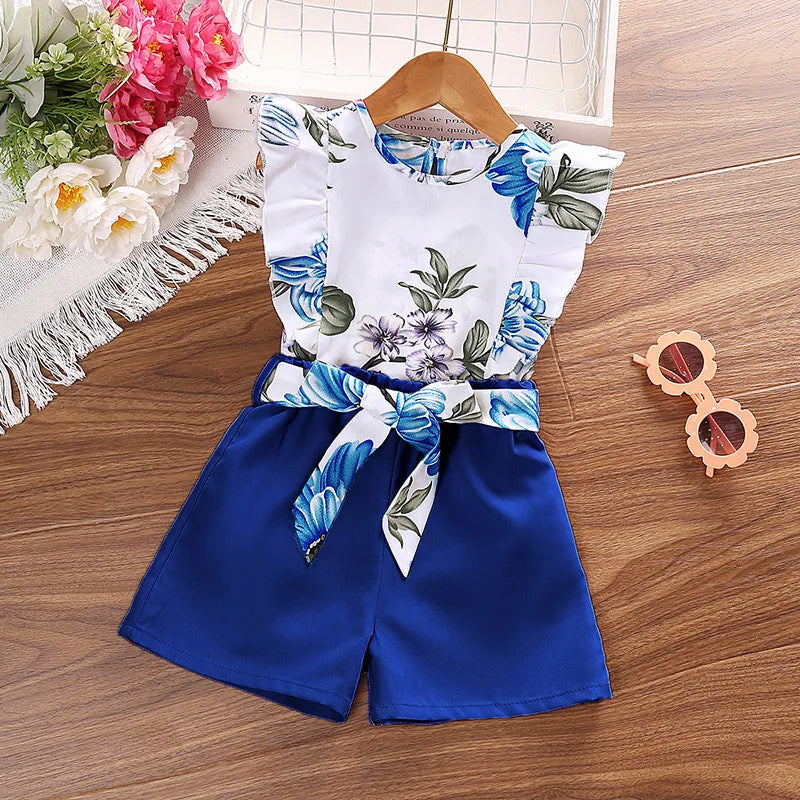 Humor Bear Girls European and American Style Sleeveless Random Printed Top and Shorts Set Vestidos Casual Outfit 4-7Y