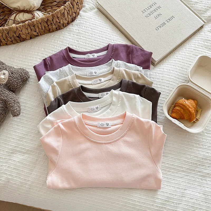 6 Colors Autumn Long Sleeve Tees Children's T-shirt Cotton Solid Color Base Coat Leisure Wear Boys Girls Tops Kids Clothes