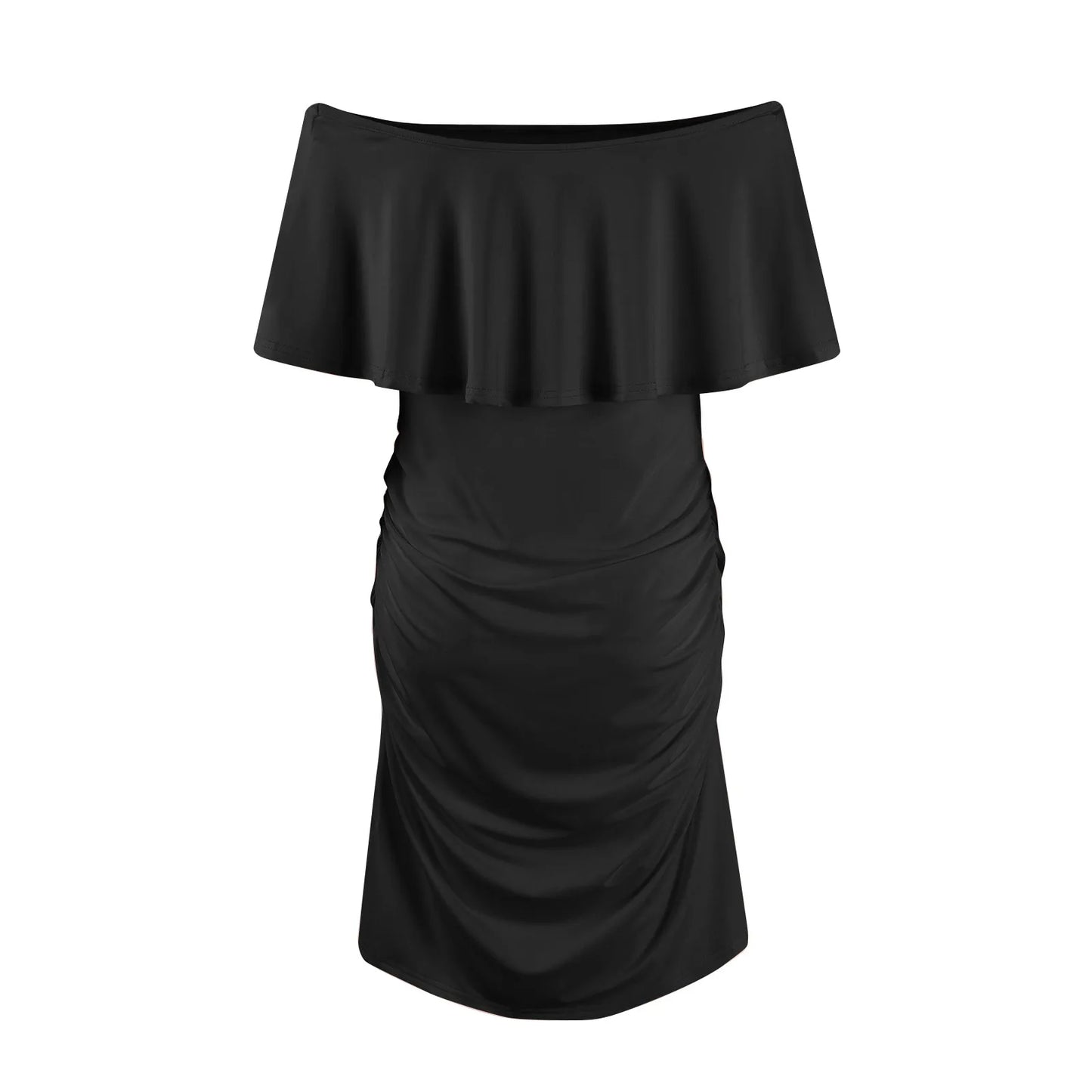 Pregnant Women Pregnancy Dress Fashion Short Sleeve Slash Neck Solid Ruffles Mama Dress Maternity Clothing Dresses