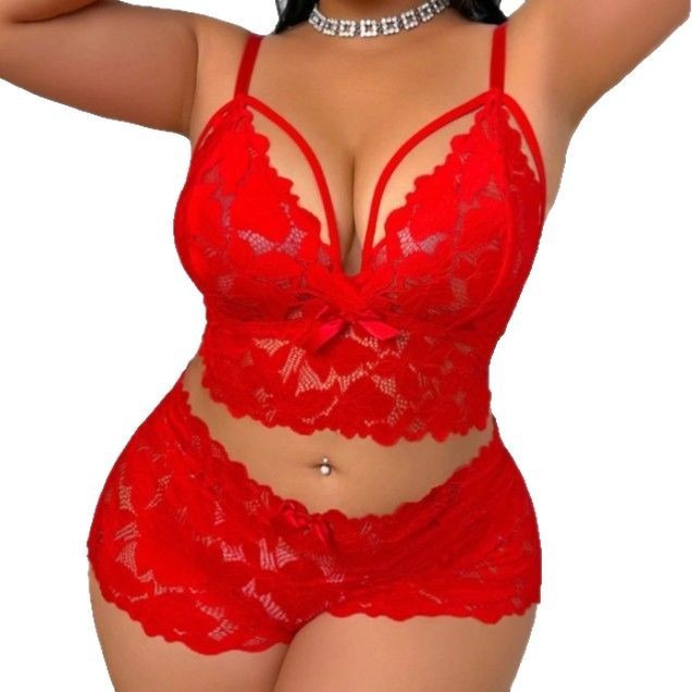 Plus Size Suit Lace See-through Set