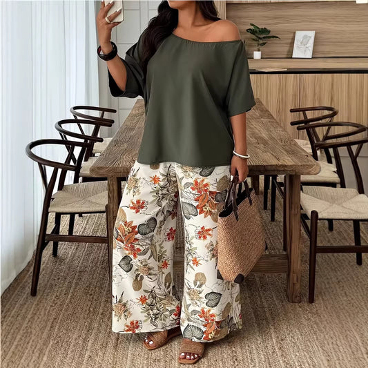 Wide-leg Pants Loose-fitting Two-piece Set