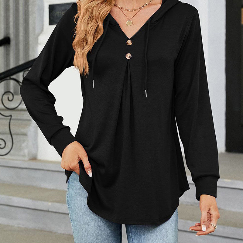 Women's Long Sleeve Hooded Tunic Tops Button Swing Pullover Hoodie Sweatshirts