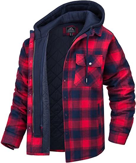 Plaid Hooded Coat Button Zip-up