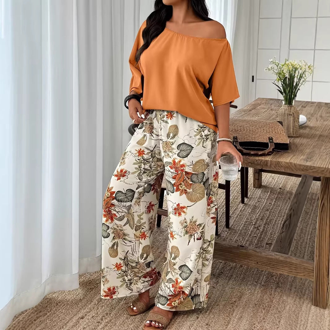 Wide-leg Pants Loose-fitting Two-piece Set