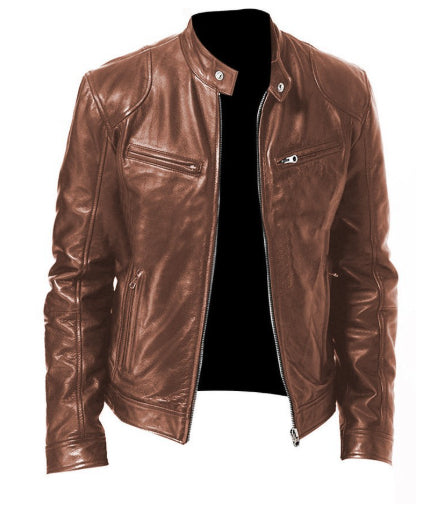 Zip-up Cardigan  Leather Jacket Fashion Pockets