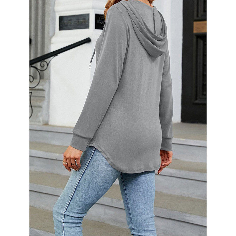Women's Long Sleeve Hooded Tunic Tops Button Swing Pullover Hoodie Sweatshirts