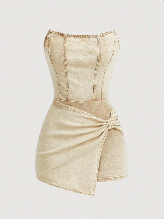 Tube-top Denim Jumpsuit Skirt