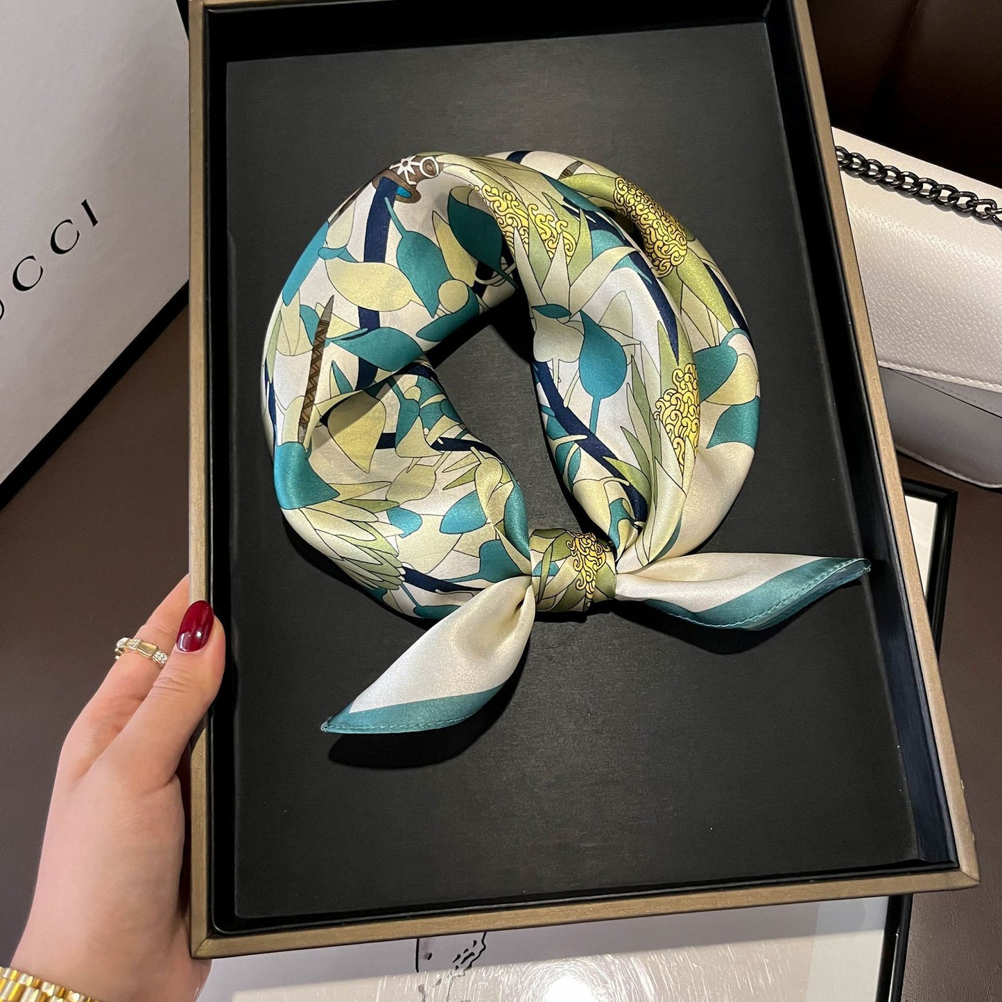 Beige Silk Square Scarf