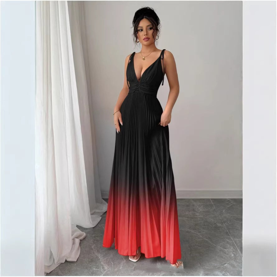 V-Neck Defined Waist  Slip Dress