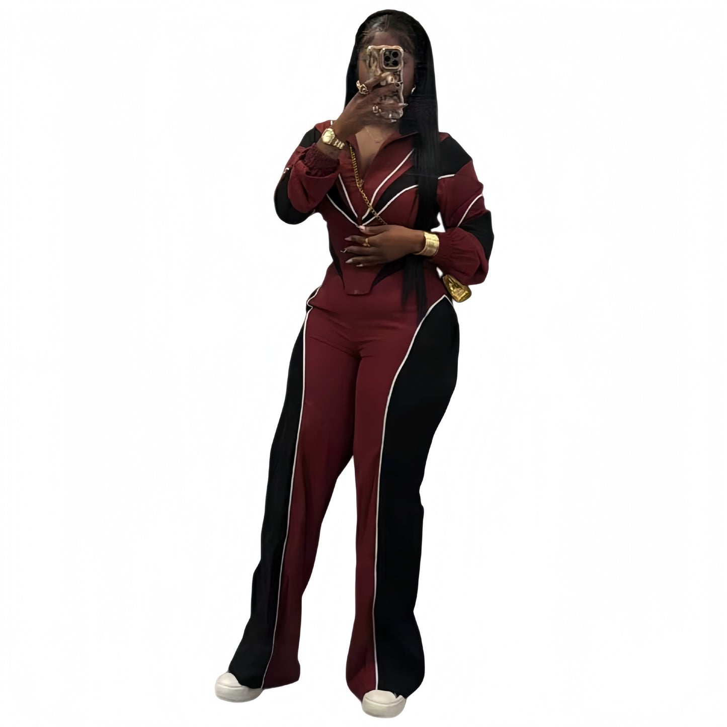 Multi-Color  Two-Piece Set With A Stand Collar