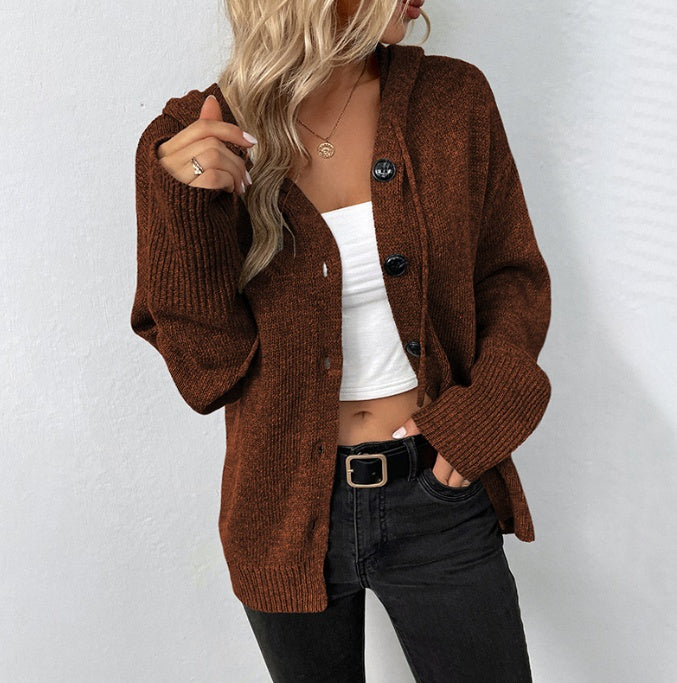 Hooded Sweater Women's Solid Color Cardigan