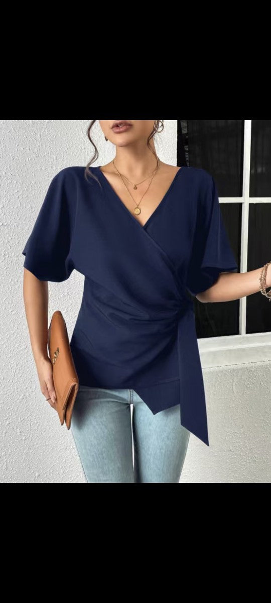 V-neck Slim-fit Short-sleeve Top
