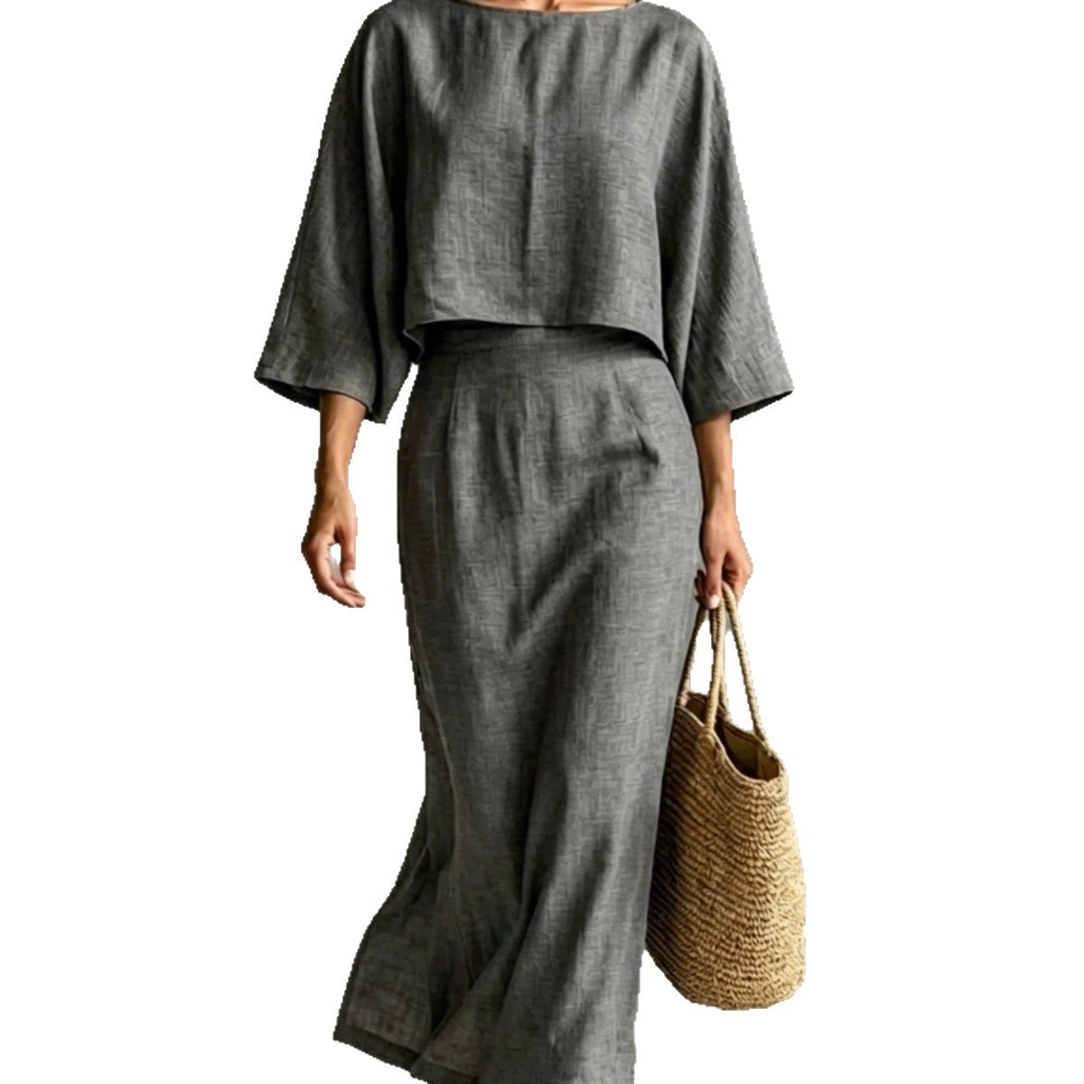 High-Waisted Midi Skirt And Loose Top Set