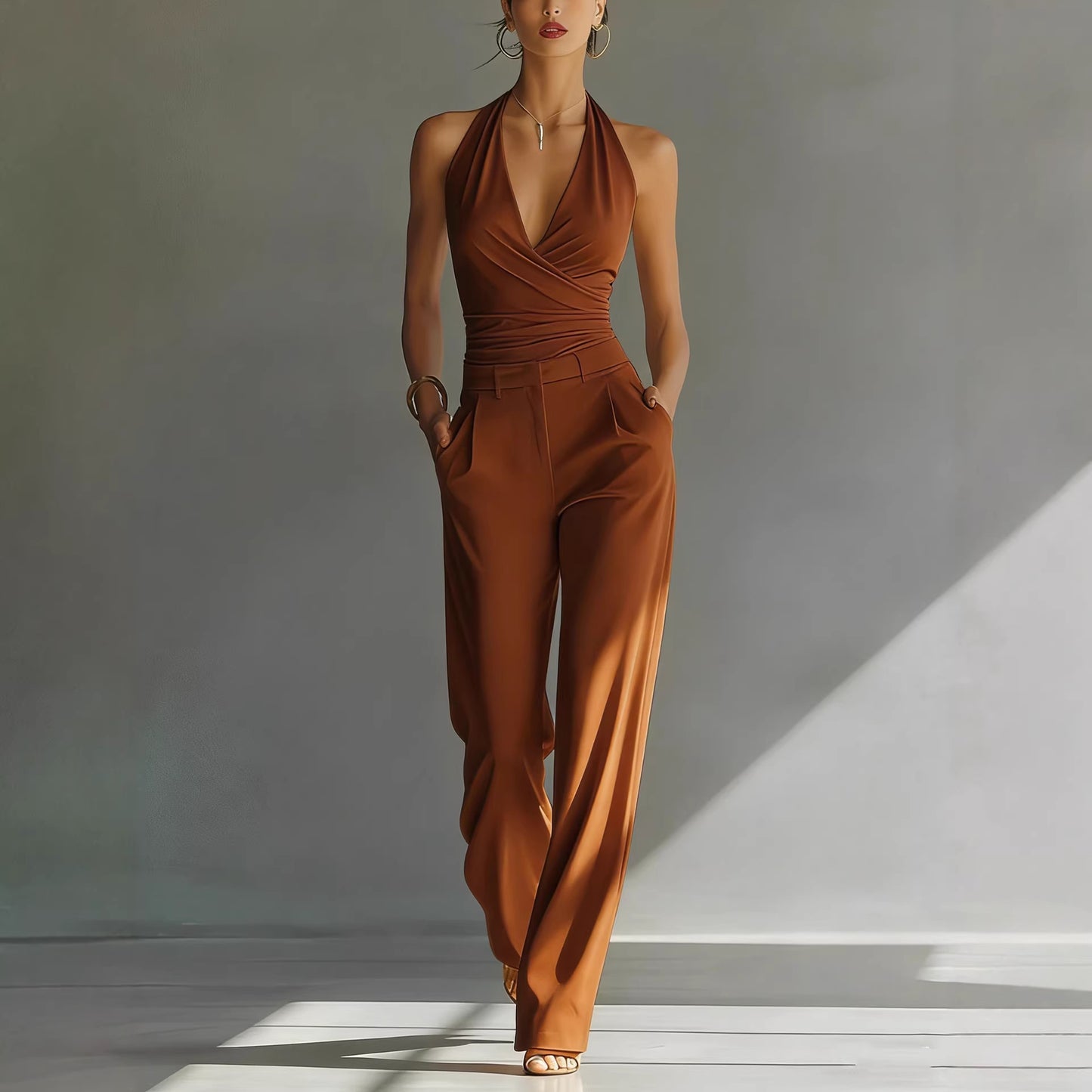 Halter Top And High-waisted Wide-leg Pants