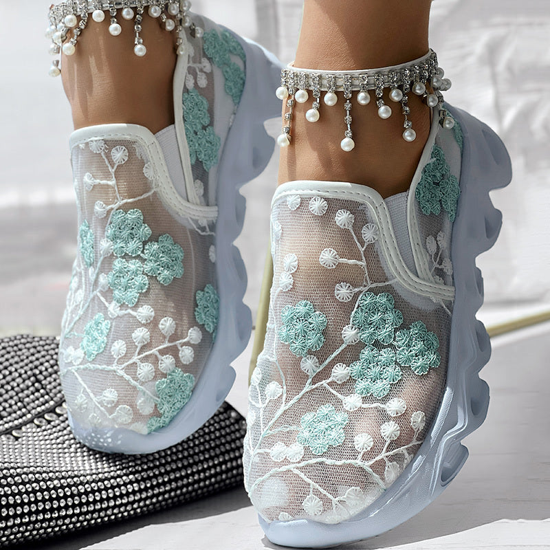 Glitter Transparent Mesh Patch Breathable Sneakers - Without Ankle Strap