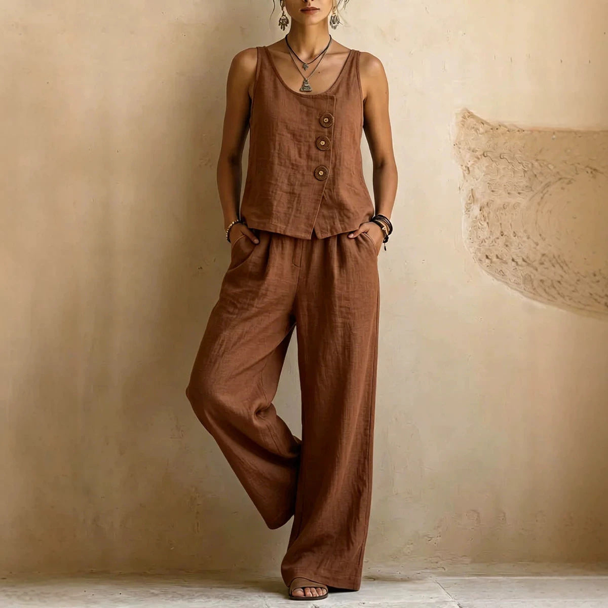 Casual Sleeveless Tank Top And Pants Set