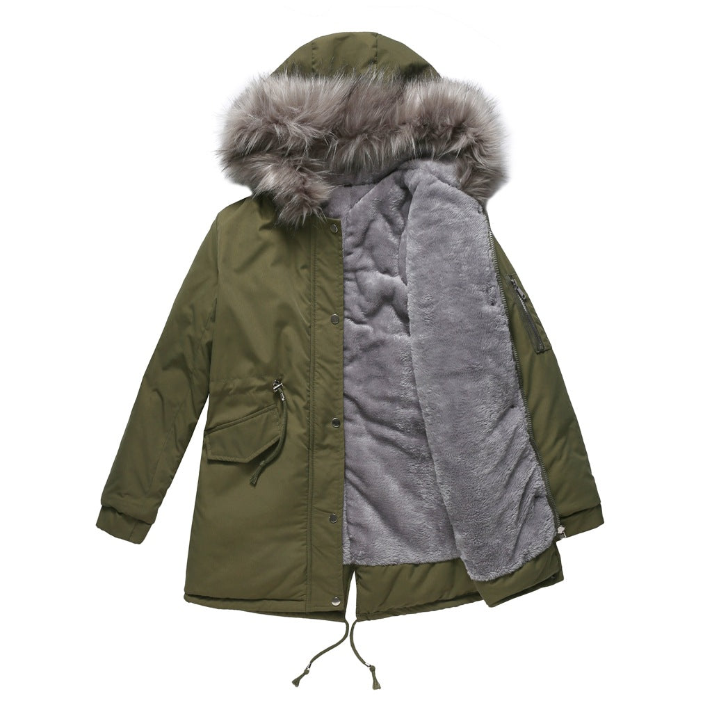 Cotton-padded Coat Mid-length Hooded