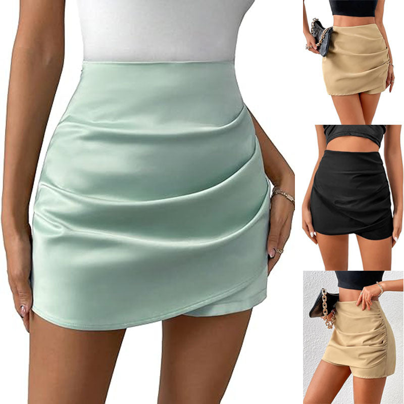 Pleated Wrap Asymmetrical High-Waist Shorts