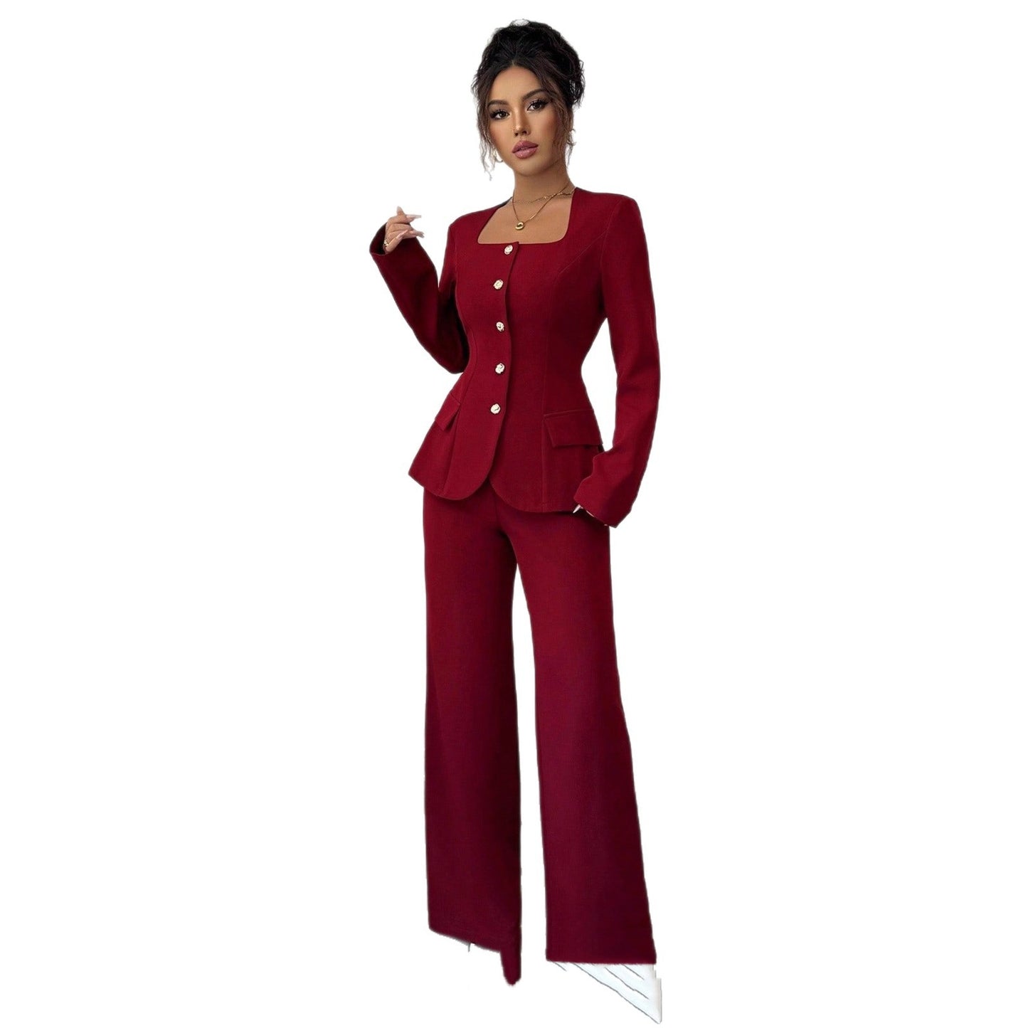 Long-Sleeve Top And Wide-Leg Pants Two-Piece Pants Set