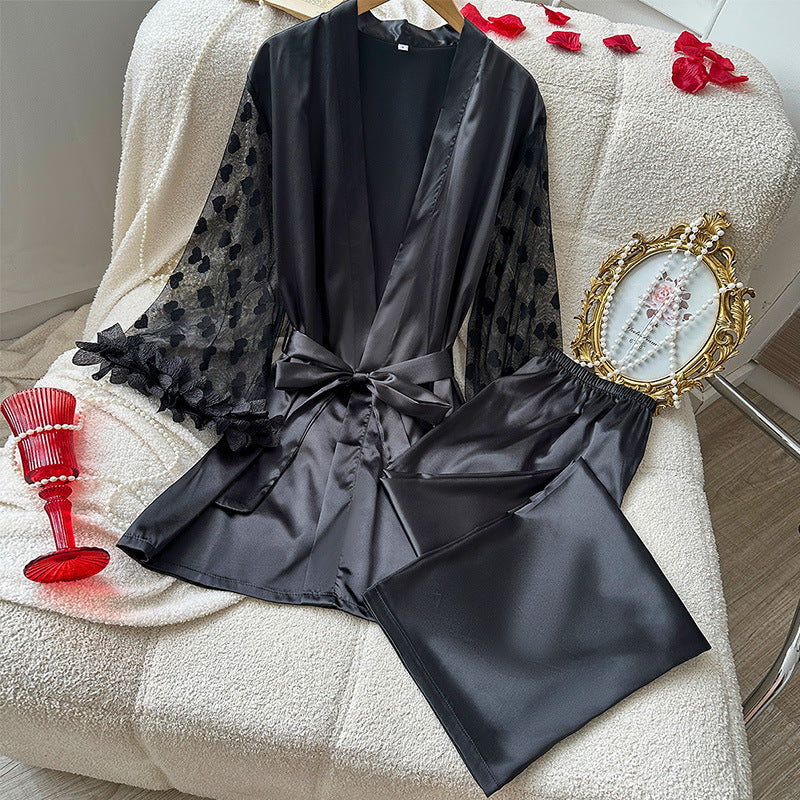 Flared-sleeve Set Viscose Sleepwear With Long Pants