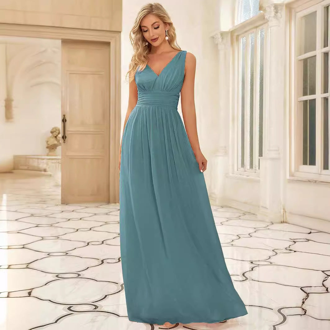 V-neck Bridesmaid Plus Size High Waist Evening Dress
