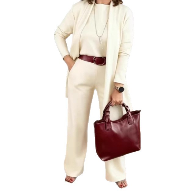 3-Piece Solid-Color Crew-Neck Long-Sleeve Top Set