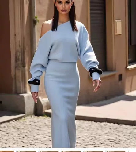 Slim Long Sleeve Knitted Dress  Off-shoulder Bodycon