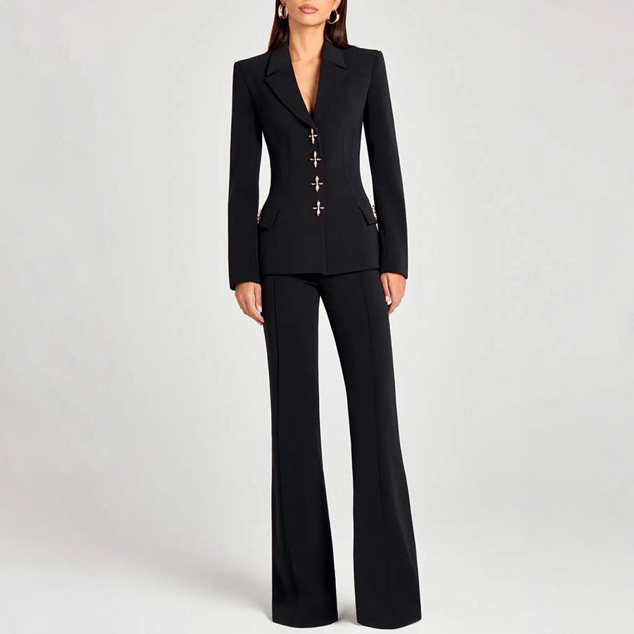 Solid-Colored  Long-Sleeve Blazer