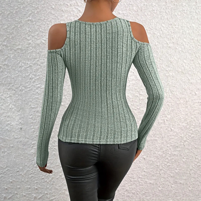 Women's Ribbed Long Sleeve Top Cut Out Front Detail Fitted Sexy Tee Casual Dressy T-Shirt Tops