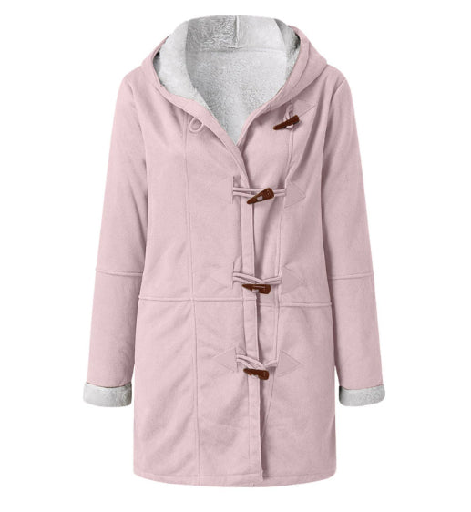 Warm Fleece Hooded buttoned jacket with pockets