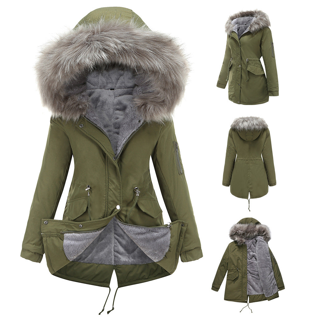 Cotton-padded Coat Mid-length Hooded