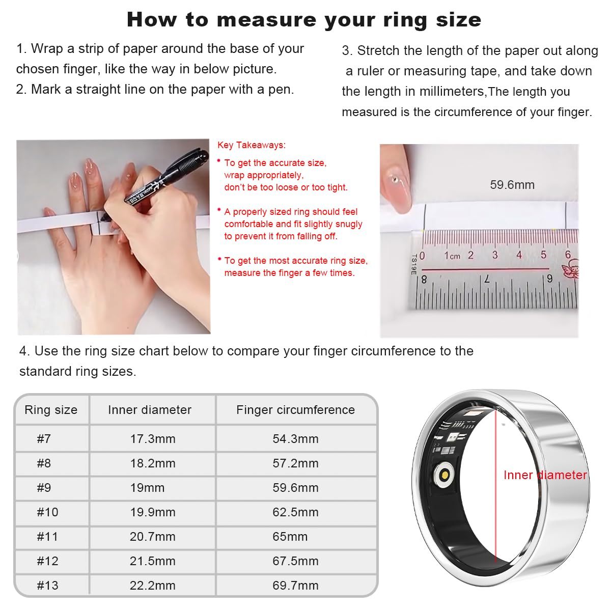 Health Smart Ring, Fitness Tracker, With Heart Rate, Blood Oxygen, Heart Rate Variability, Sleep Monitoring, Step Count, IP68 Compatible With IPhone And Android, No Subscription Fee Required
