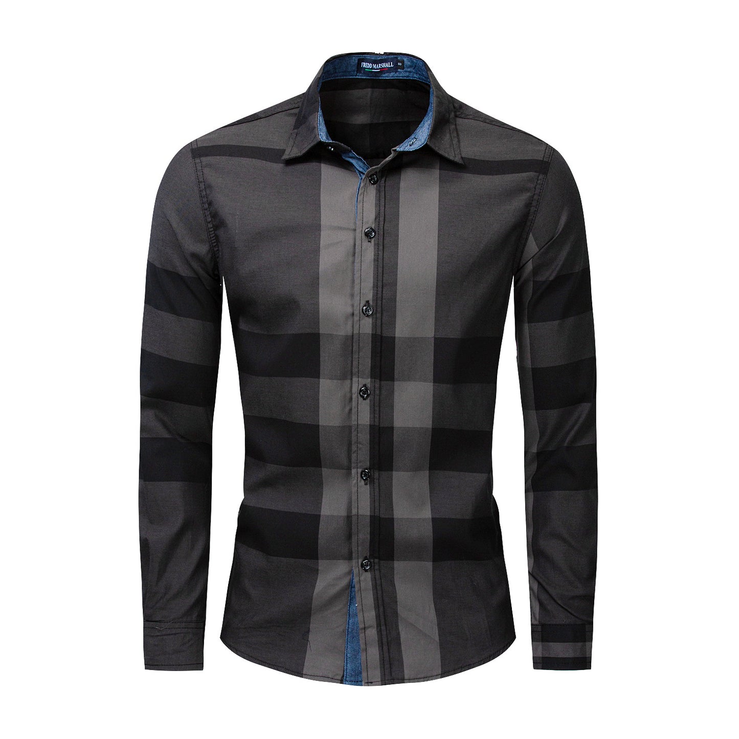 Men's Cotton Long Sleeve Color Plaid Shirt