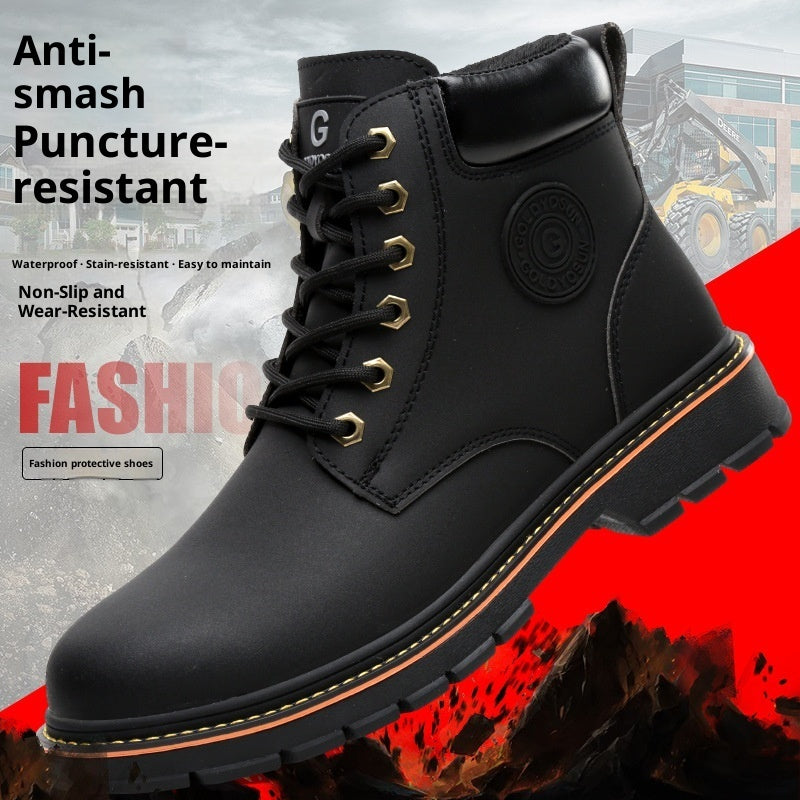 Mid-top Steel Toe Cap Safety Protective Footwear Anti-smashing And Anti-penetration Antiskid Shoe