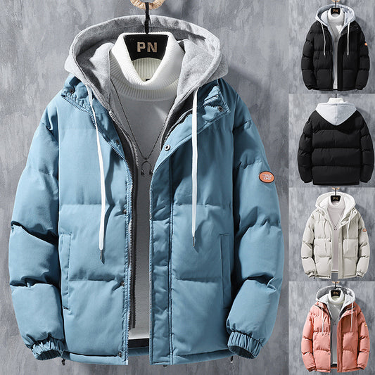 Hooded Jacket  Windproof Fake Two-piece Coat