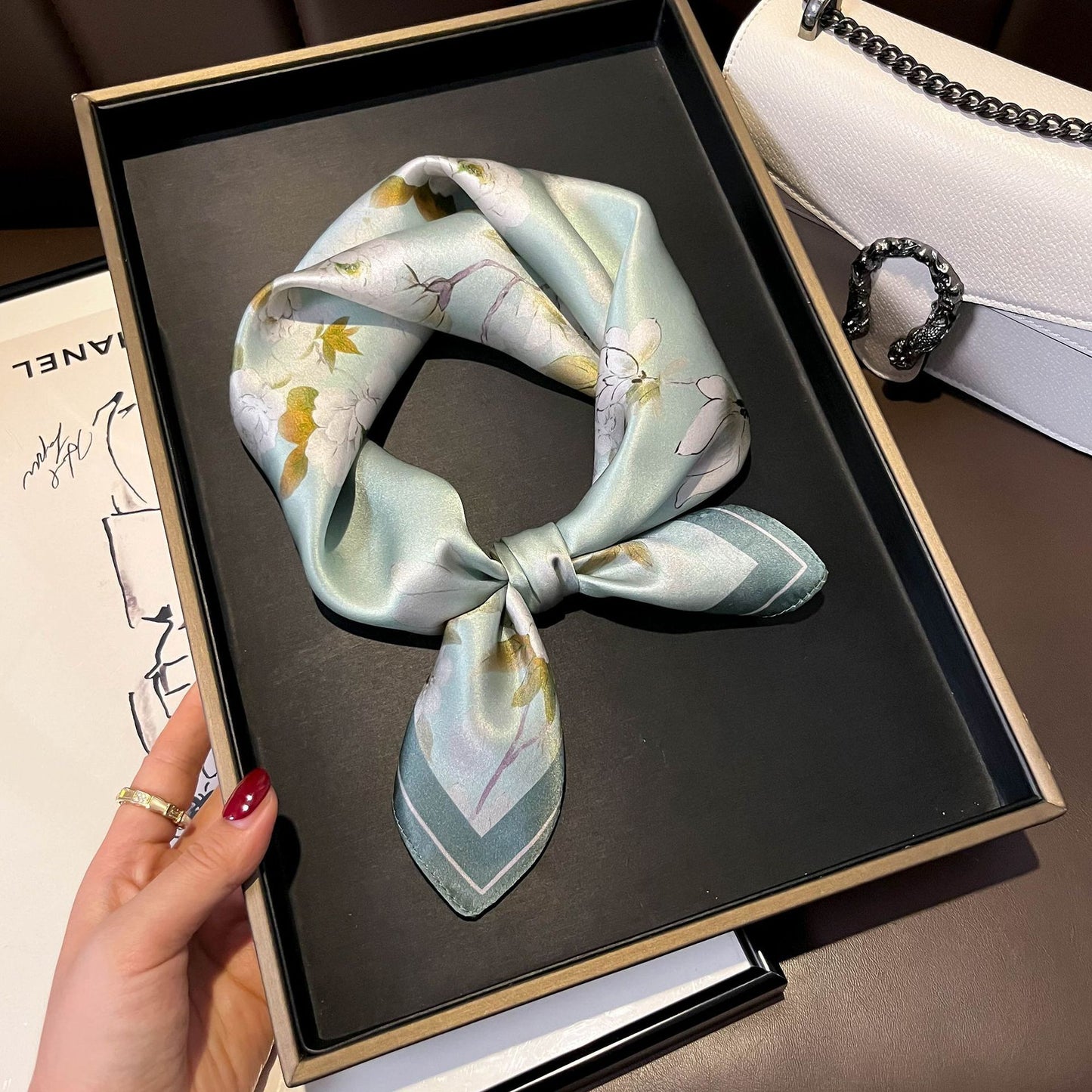 Beige Silk Square Scarf