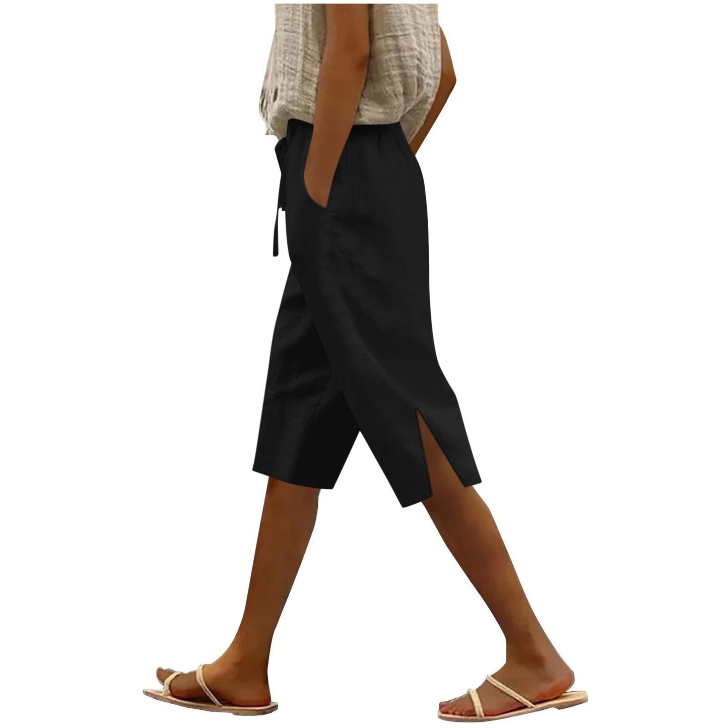 Split Mid-length Pants Casual Elastic Waist