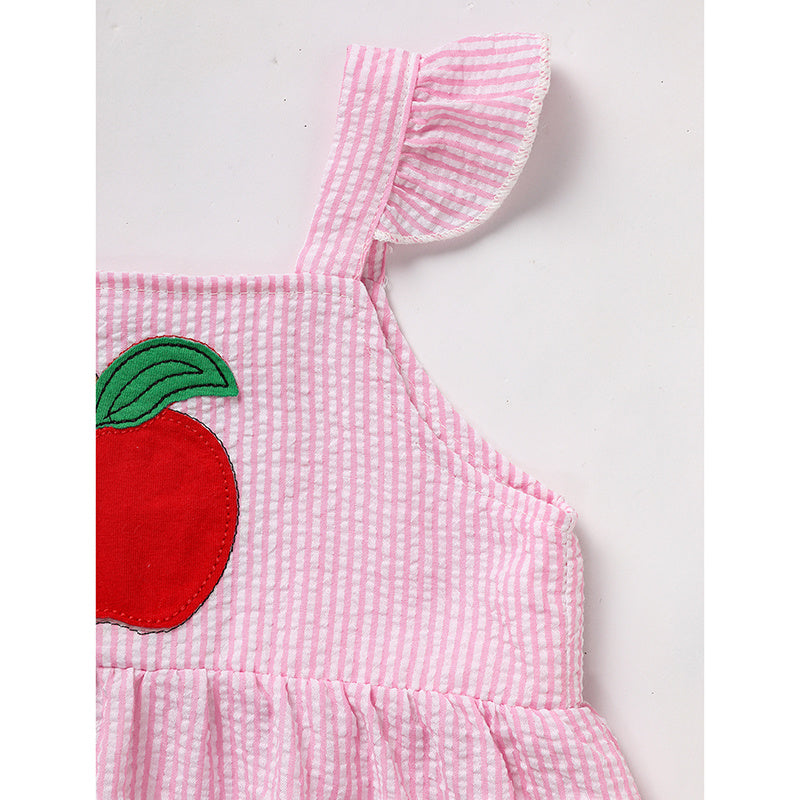 Kids Baby Girl Back To School Outfit, First Day Of School, Summer Ruffle Sleeves Applique Top & Shorts Set