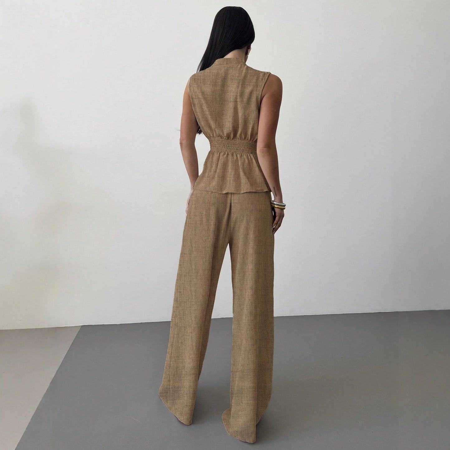 Lace-up V-neck Vest Top And Pants Two-piece Set