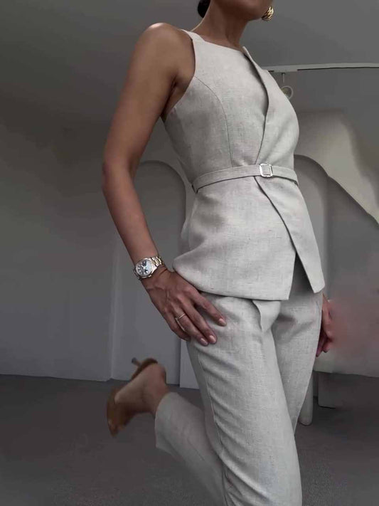 Linen Sleeveless  Top & Cropped Pants Set