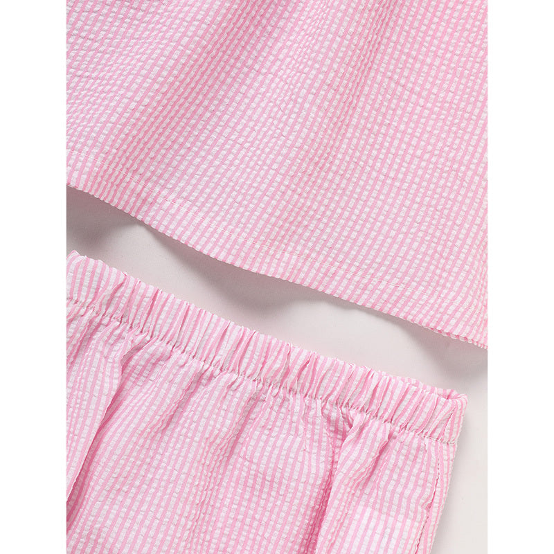 Kids Baby Girl Back To School Outfit, First Day Of School, Summer Ruffle Sleeves Applique Top & Shorts Set