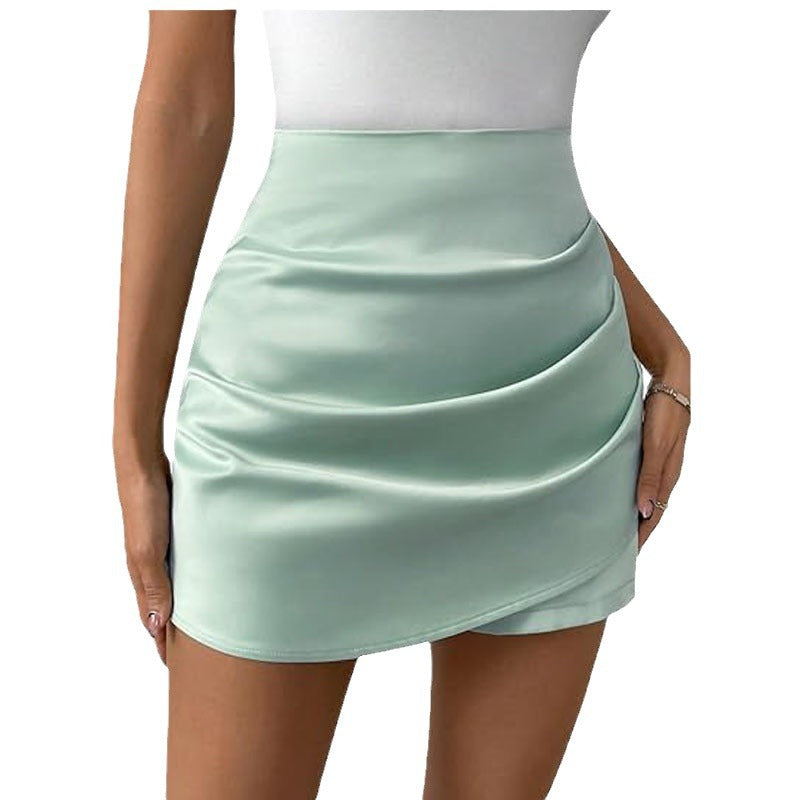 Pleated Wrap Asymmetrical High-Waist Shorts
