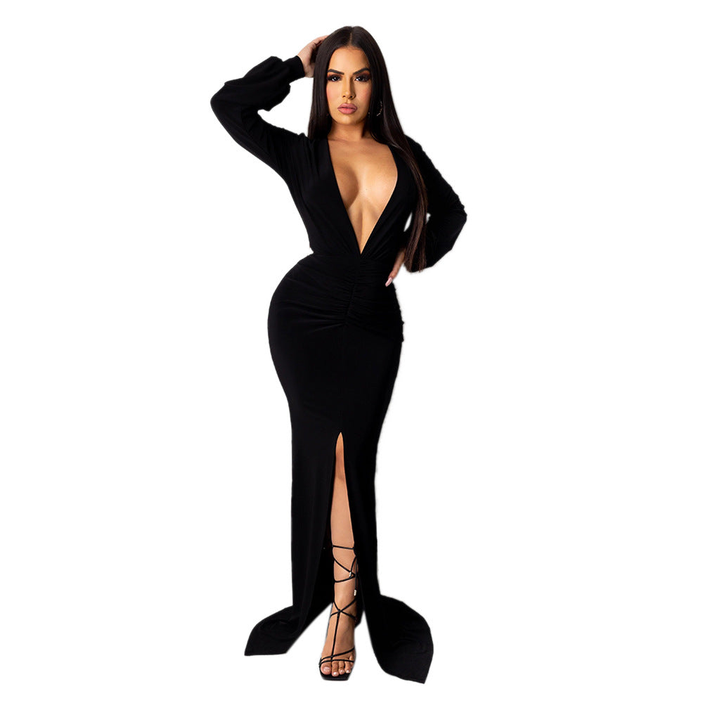 Large V-neck Slim-fit Nightclub Evening Dress