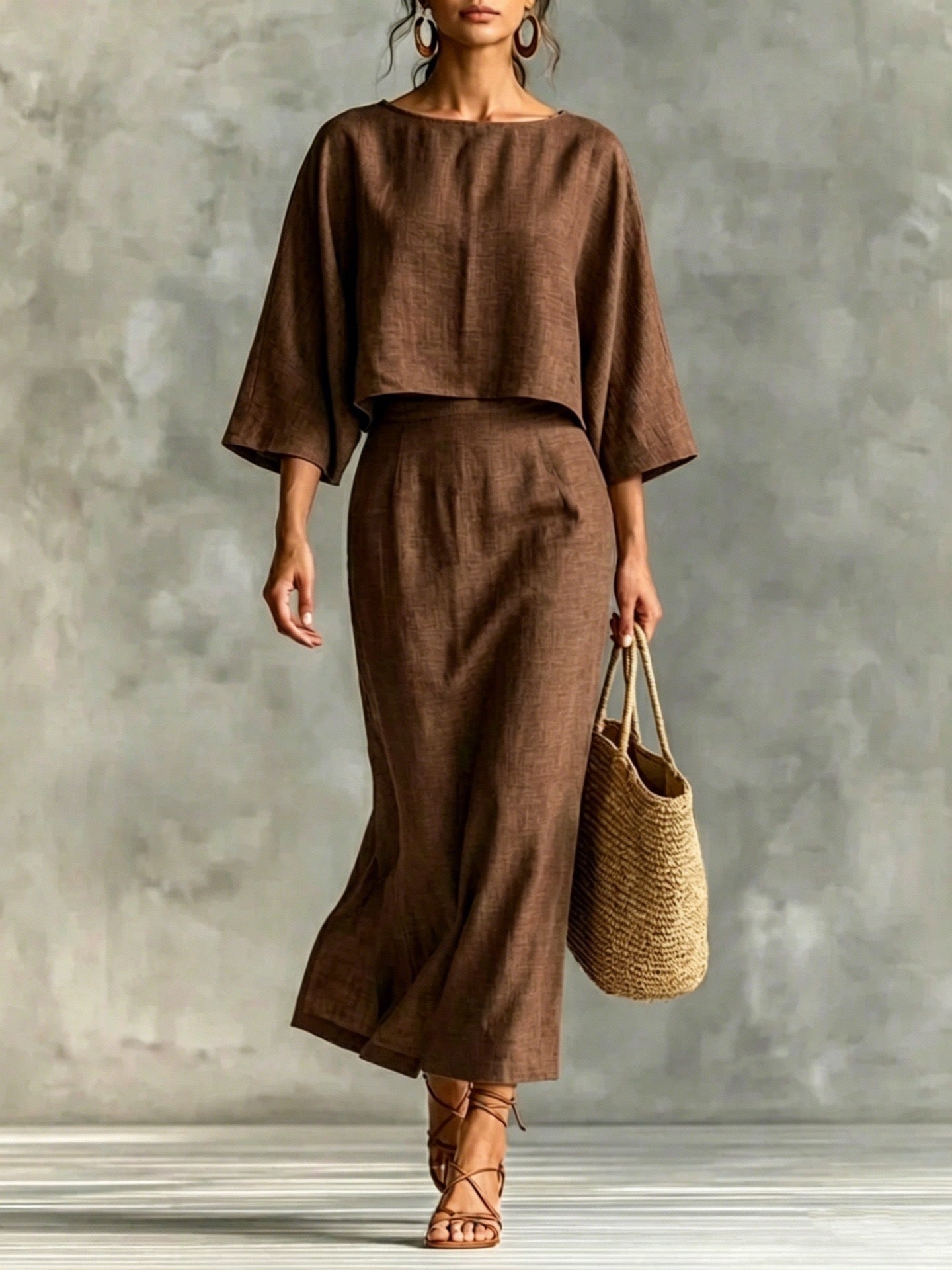 High-Waisted Midi Skirt And Loose Top Set