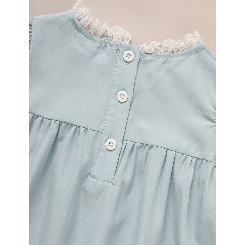 Toddler Girls Dress, Summer Lace Trim Puff Short Sleeves Crew Neck Princess Party Dress