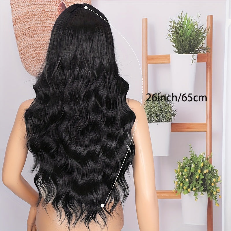 26 Inch Women's Black Long Wave Non-toxic Wig, Small Lace Heat-resistant Synthetic Wig, Natural Wig Suitable For The Whole Scene