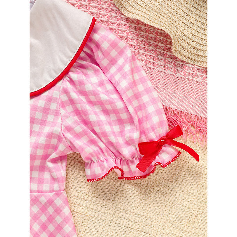 Sweet Baby Toddler Girl's Short Sleeve Letter Heart Print Doll Collar Dress With Matching Headband