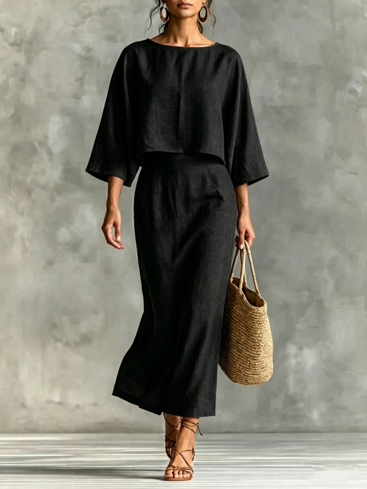 High-Waisted Midi Skirt And Loose Top Set