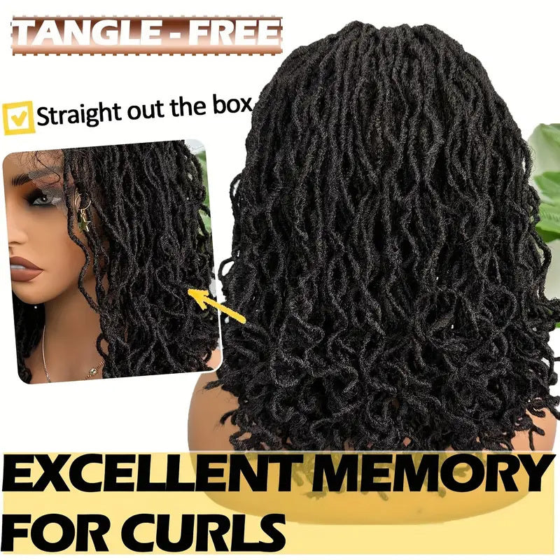 4x4 Lace Front Braided Wig Curly Mini Faux Locs Ombre Brown Ombre Blonde 14 Inch Shoulder Length Synthetic Lace Wig For Women