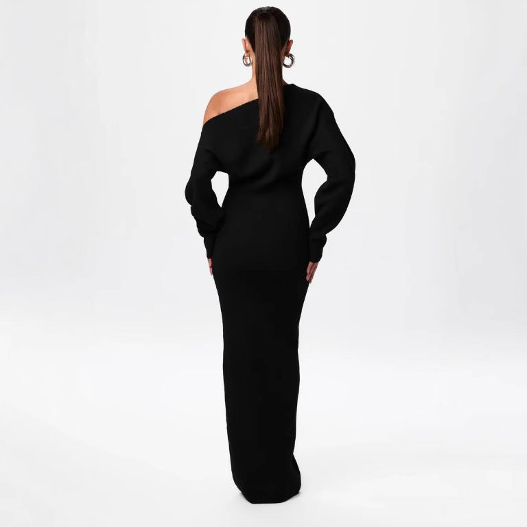 Slim Long Sleeve Knitted Dress  Off-shoulder Bodycon